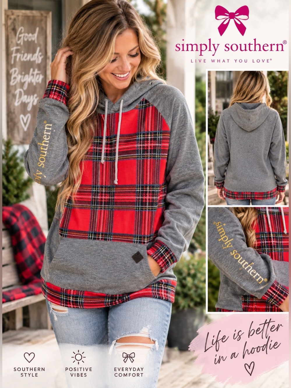 ❤️ Simply Southern Plaid Pullover Hoodie - XXL - NWT